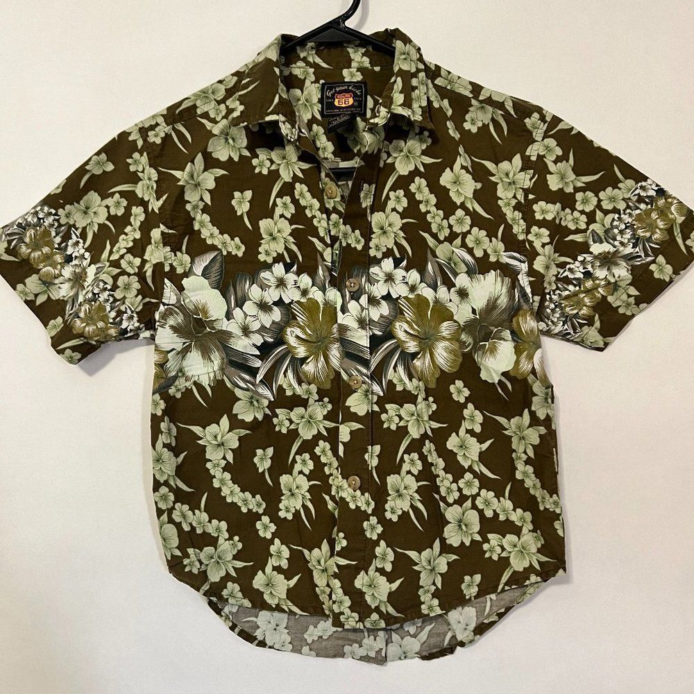 Boy's Route 66 Hawaiian Botton Down Shirt Size 6-7